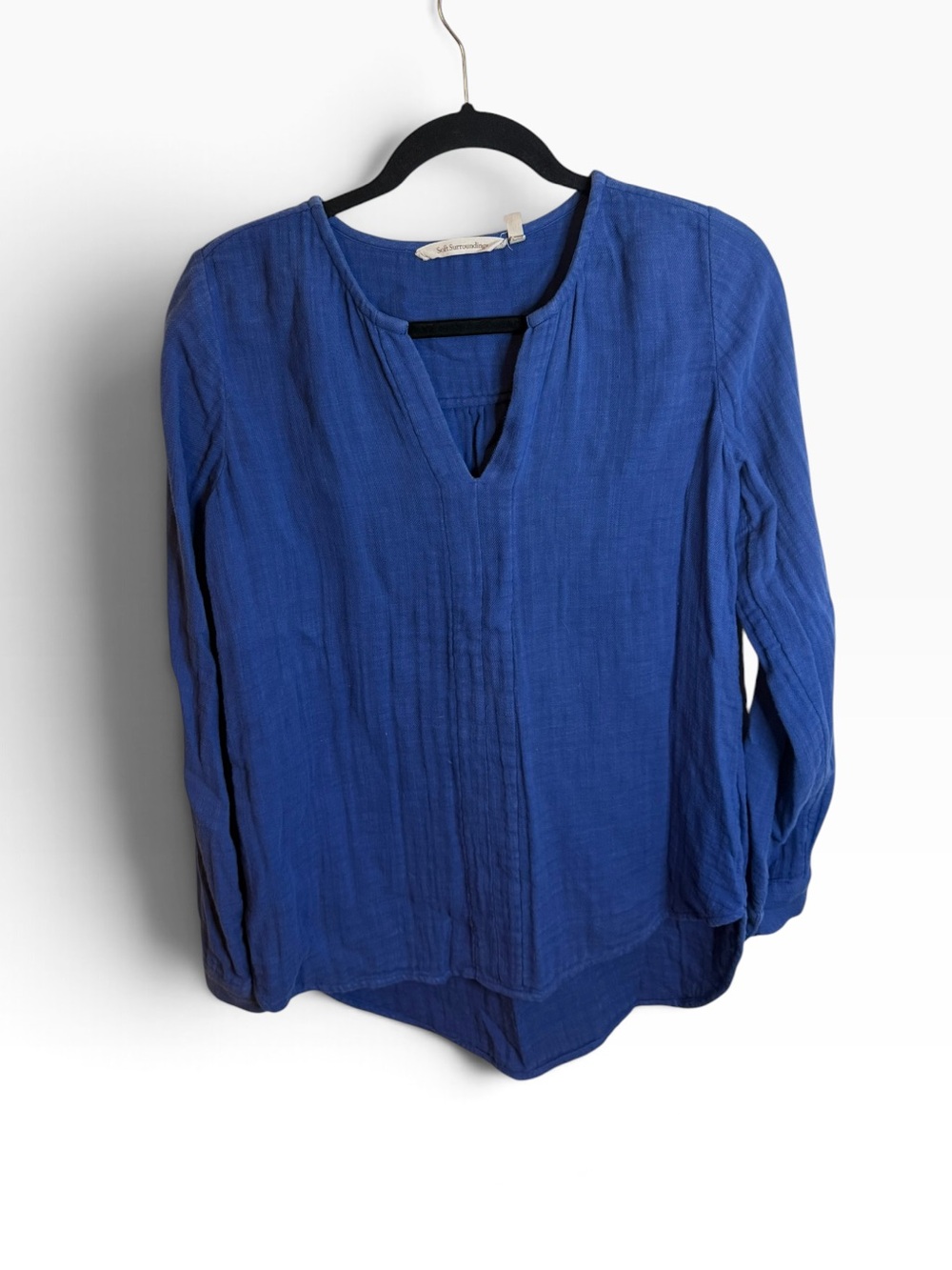 Soft Surroundings Royal Blue Gauze Cotton Split Neck Blouse